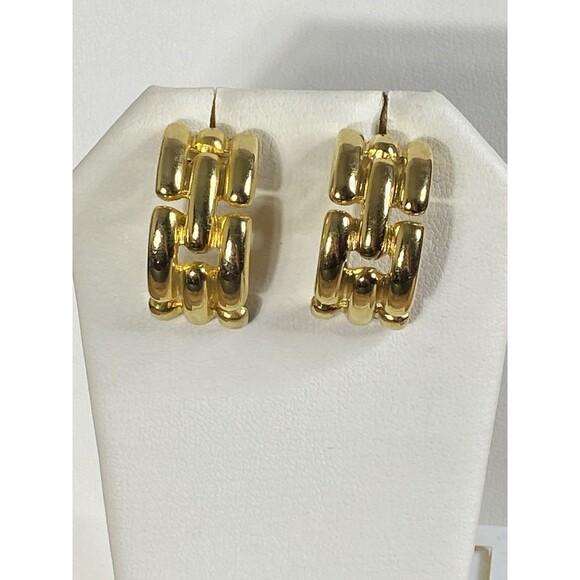 VINTAGE MODERNIST GIVENCHY PIERCED GOLDTONE EARRINGS - Picture 1 of 7